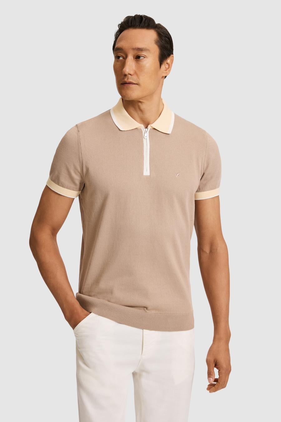 Vizon Slim Fit Fermuarlı Polo Yaka Saf Pamuk Triko T-shirt - 50321116020