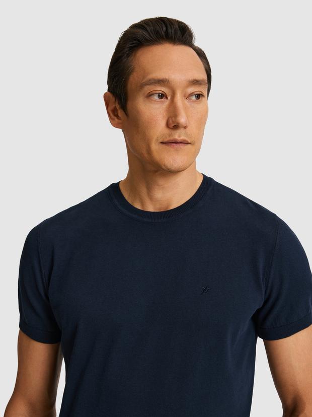 Lacivert Slim Fit Bisiklet Yaka Saf Pamuk Triko T-shirt