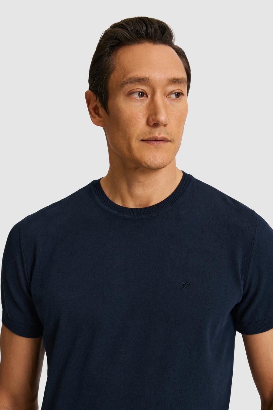 Lacivert Slim Fit Bisiklet Yaka Saf Pamuk Triko T-shirt - 50320665075