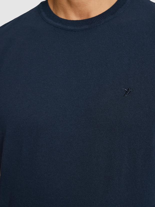 Lacivert Slim Fit Bisiklet Yaka Saf Pamuk Triko T-shirt
