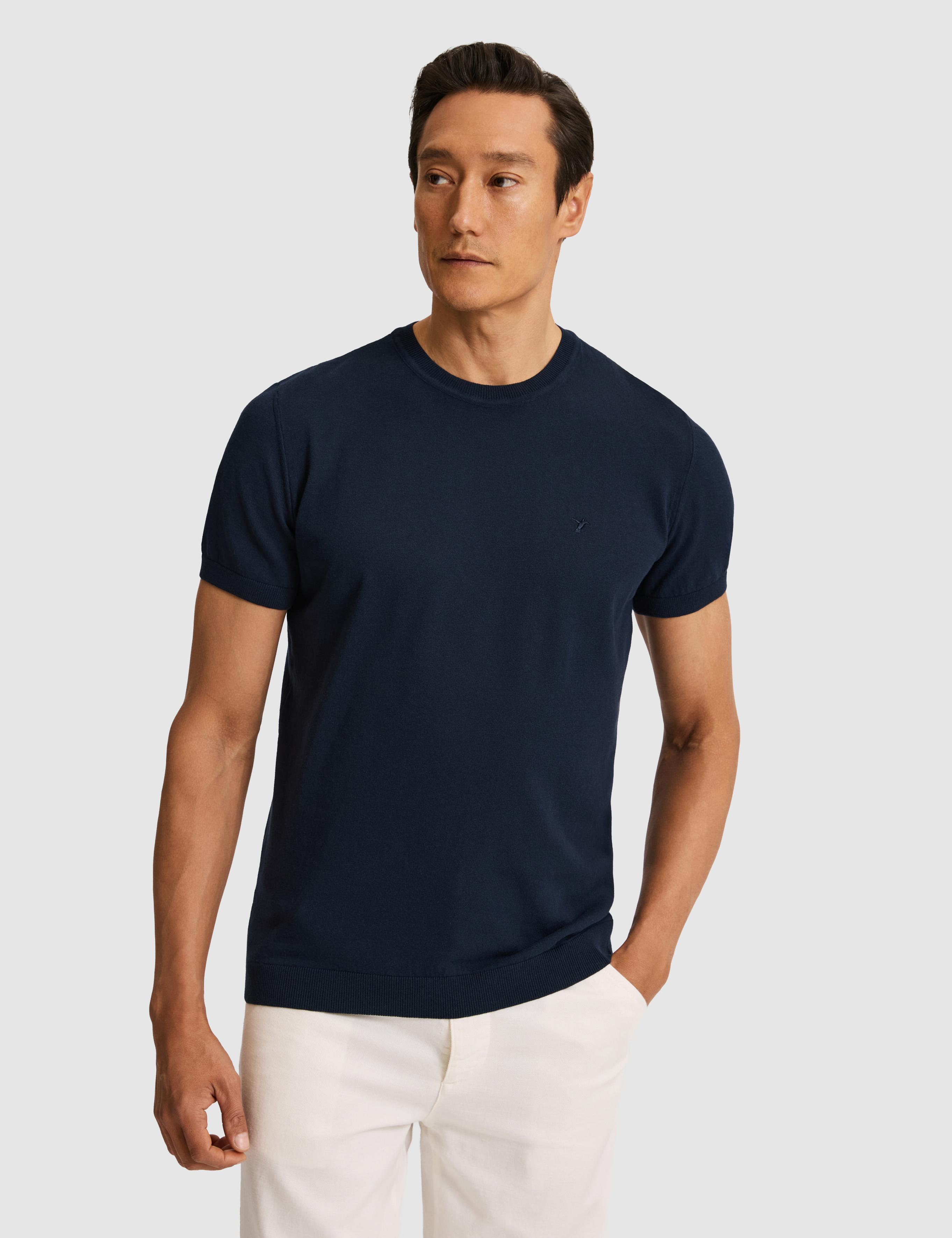 Lacivert Slim Fit Bisiklet Yaka Saf Pamuk Triko T-shirt - 50320665075