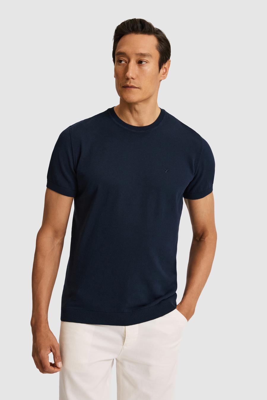 Lacivert Slim Fit Bisiklet Yaka Saf Pamuk Triko T-shirt - 50320665075
