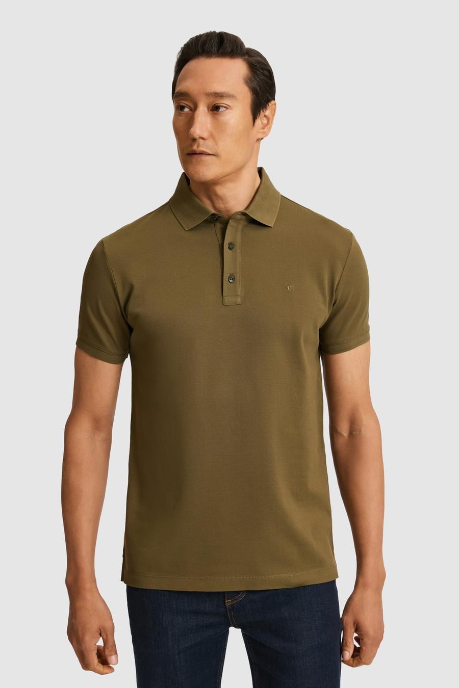 Haki Slim Fit Saf Pamuk Polo Yaka Basic T-shirt - 50320657144