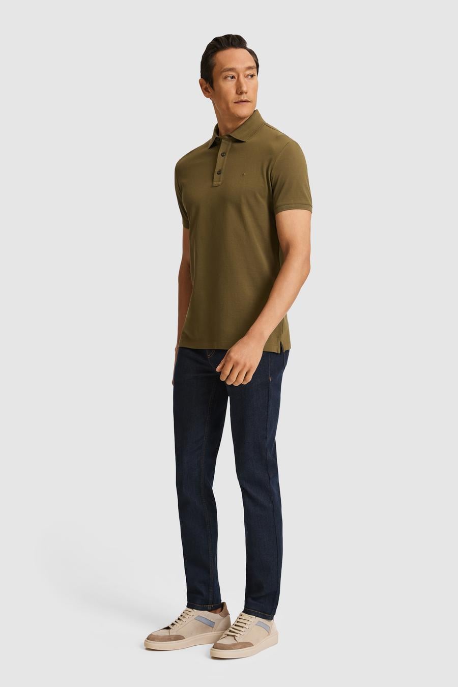 Haki Slim Fit Saf Pamuk Polo Yaka Basic T-shirt - 50320657144