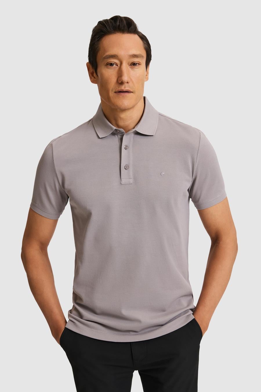 Koyu Gri Slim Fit Saf Pamuk Polo Yaka Basic T-shirt - 50320657195