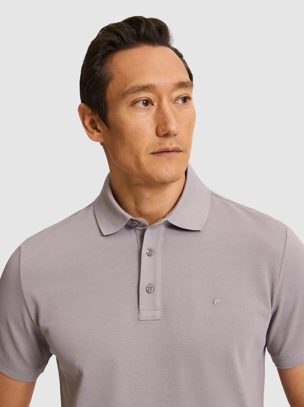 Koyu Gri Slim Fit Saf Pamuk Polo Yaka Basic T-shirt