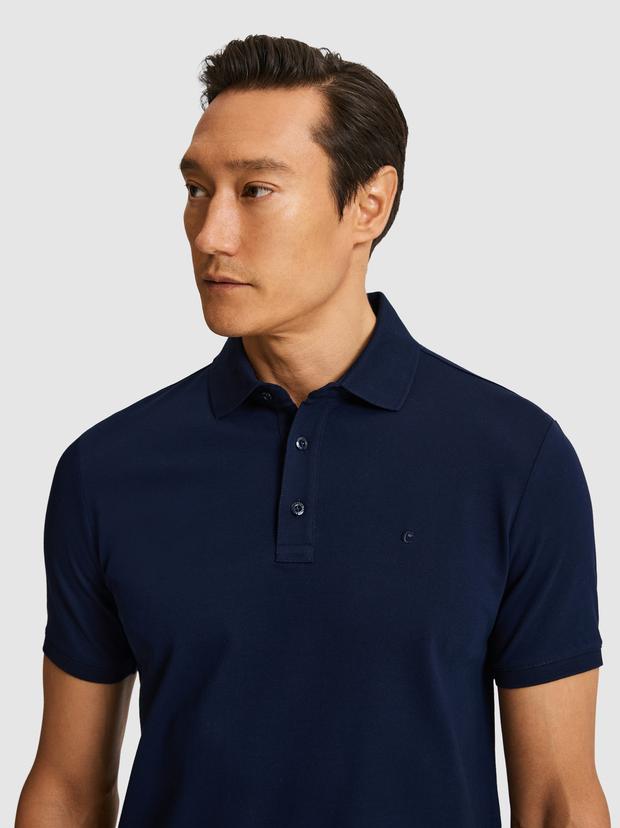 Lacivert Slim Fit Saf Pamuk Polo Yaka Basic T-shirt