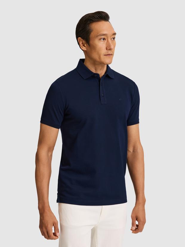 Lacivert Slim Fit Saf Pamuk Polo Yaka Basic T-shirt