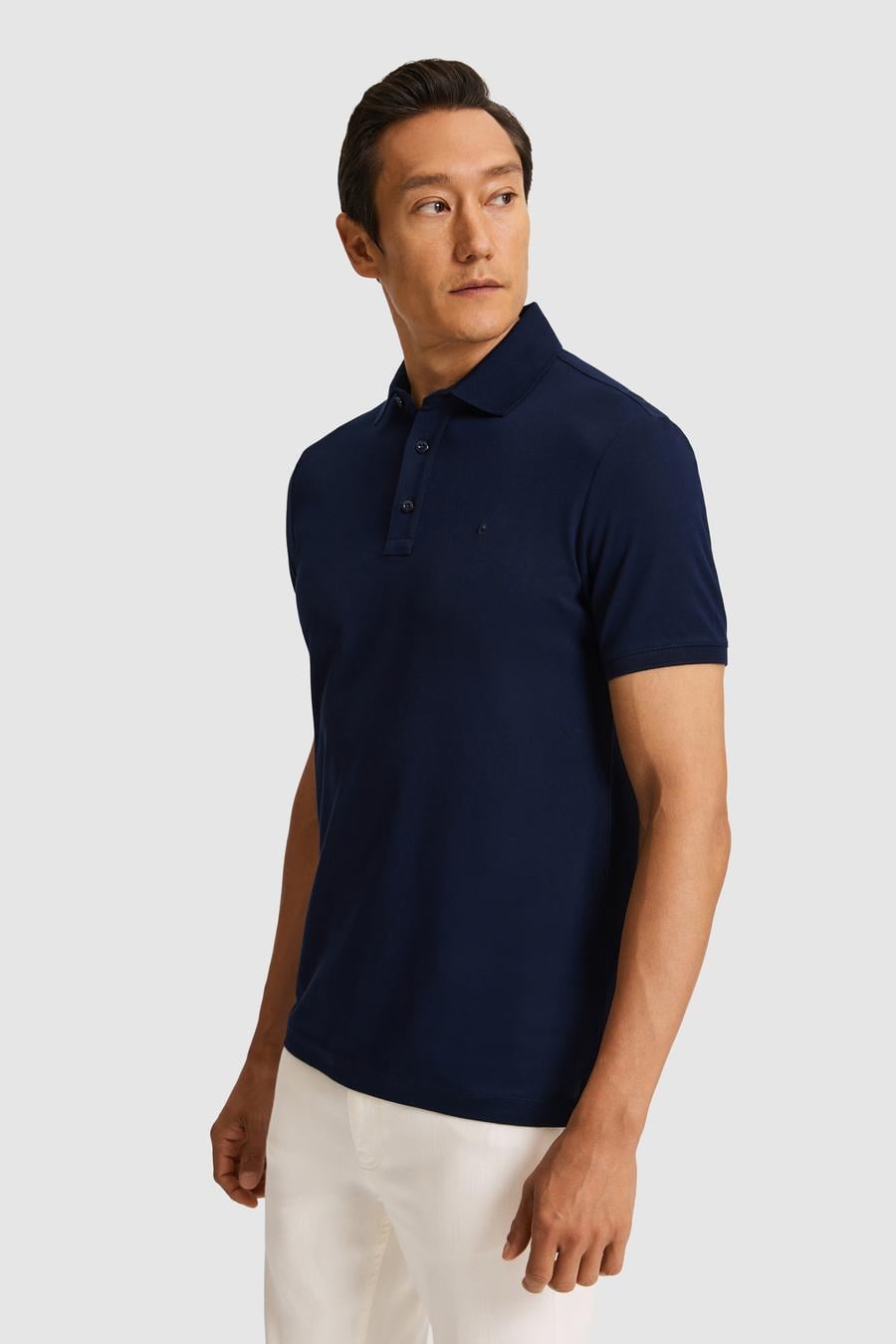 Lacivert Slim Fit Saf Pamuk Polo Yaka Basic T-shirt - 50320657051