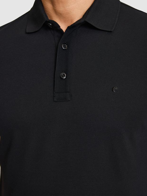 Siyah Slim Fit Saf Pamuk Polo Yaka Basic T-shirt