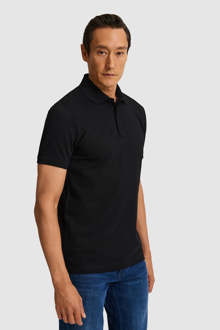 Siyah Slim Fit Saf Pamuk Polo Yaka Basic T-shirt - 50320657076