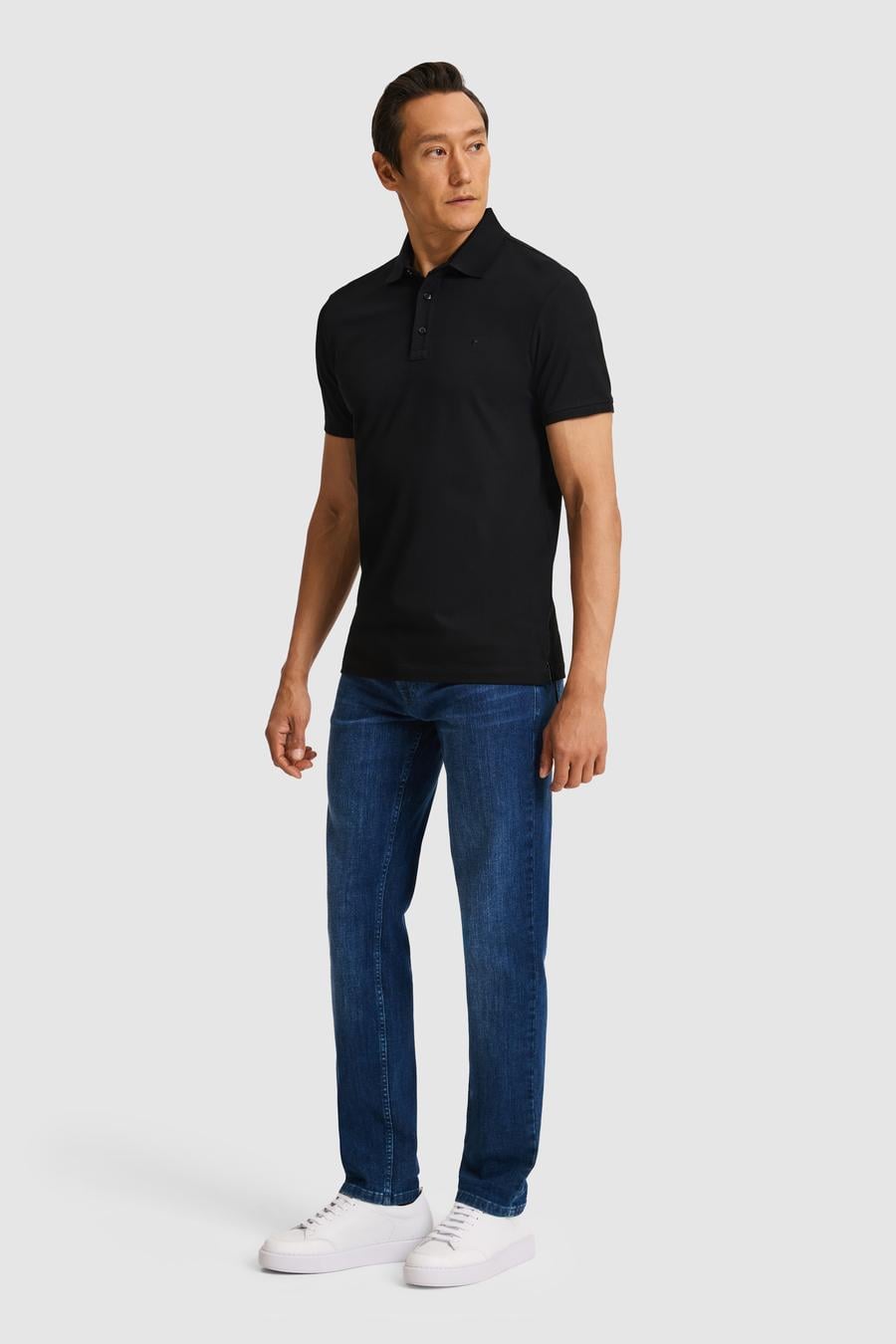 Siyah Slim Fit Saf Pamuk Polo Yaka Basic T-shirt - 50320657076