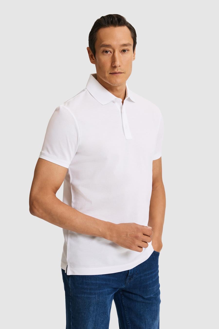 Beyaz Slim Fit Saf Pamuk Polo Yaka Basic T-shirt - 50320657032