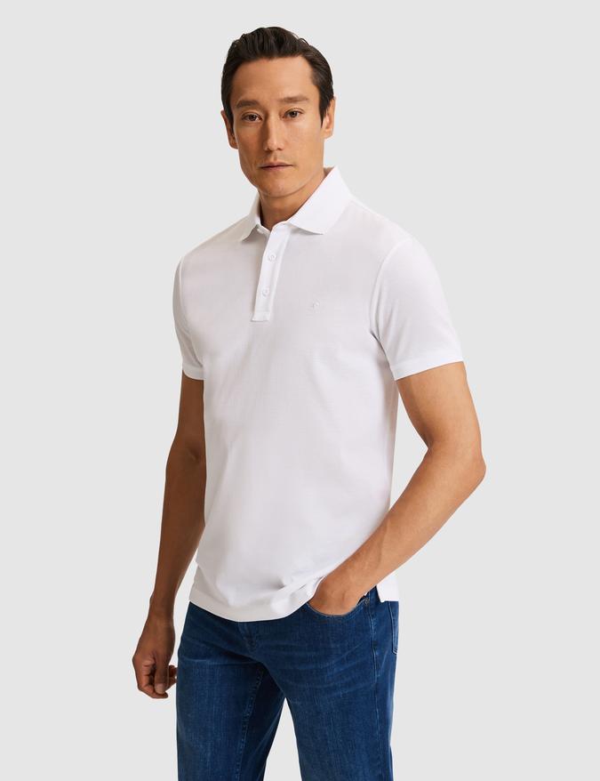 Beyaz Slim Fit Saf Pamuk Polo Yaka Basic T-shirt