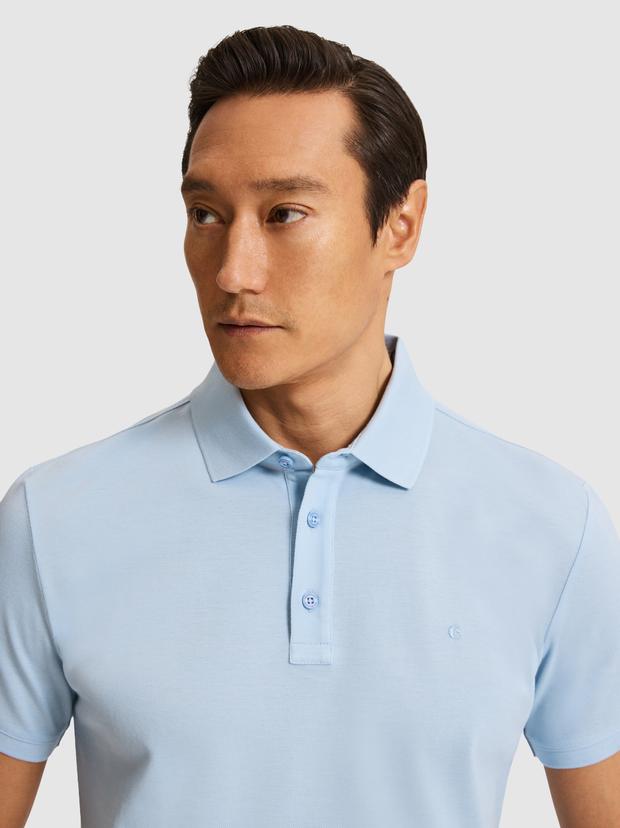 Açık Mavi Slim Fit Saf Pamuk Polo Yaka Basic T-shirt