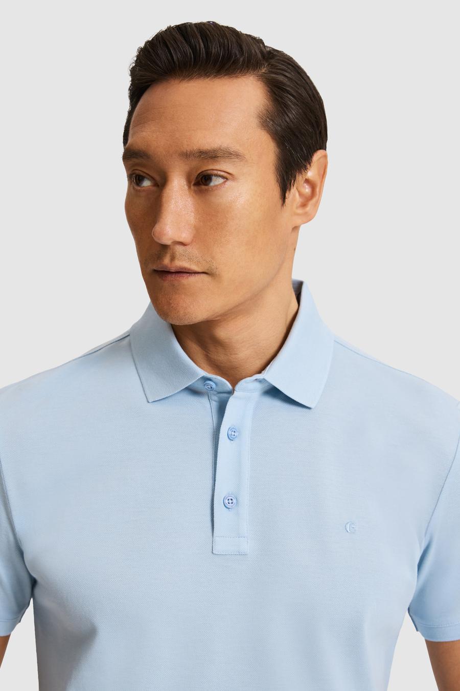 Açık Mavi Slim Fit Saf Pamuk Polo Yaka Basic T-shirt - 50320657219
