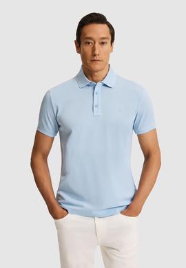 Açık Mavi Slim Fit Saf Pamuk Polo Yaka Basic T-shirt