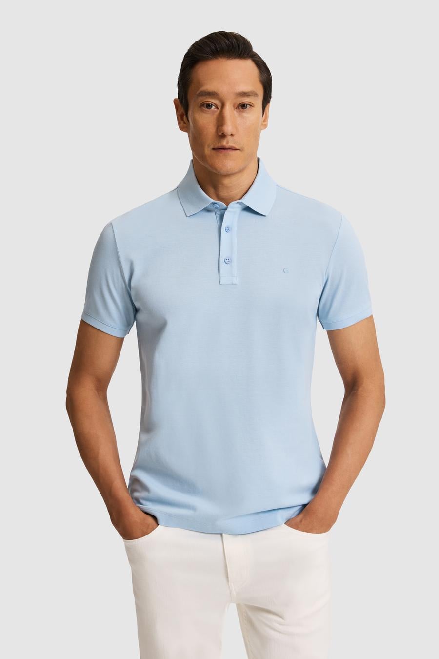 Açık Mavi Slim Fit Saf Pamuk Polo Yaka Basic T-shirt - 50320657219