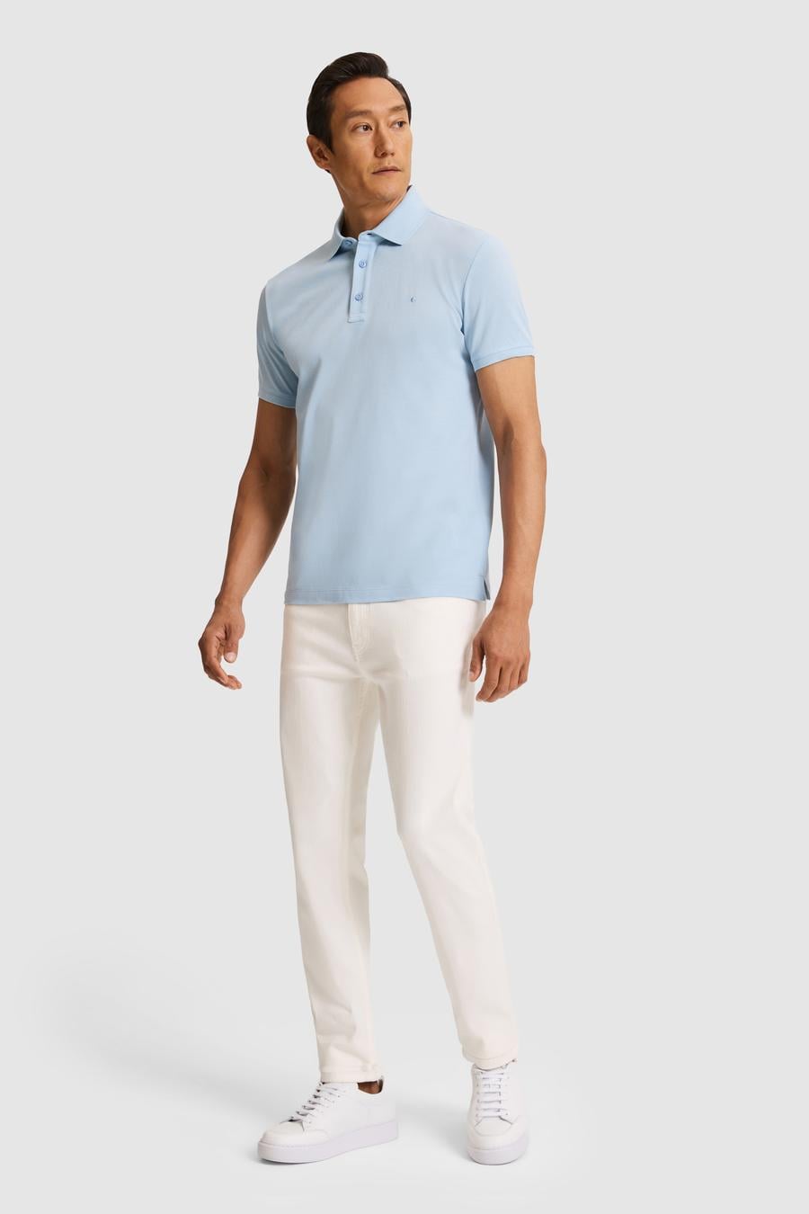 Açık Mavi Slim Fit Saf Pamuk Polo Yaka Basic T-shirt - 50320657219