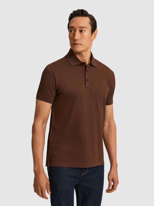 Kahverengi Slim Fit Saf Pamuk Polo Yaka Basic T-shirt