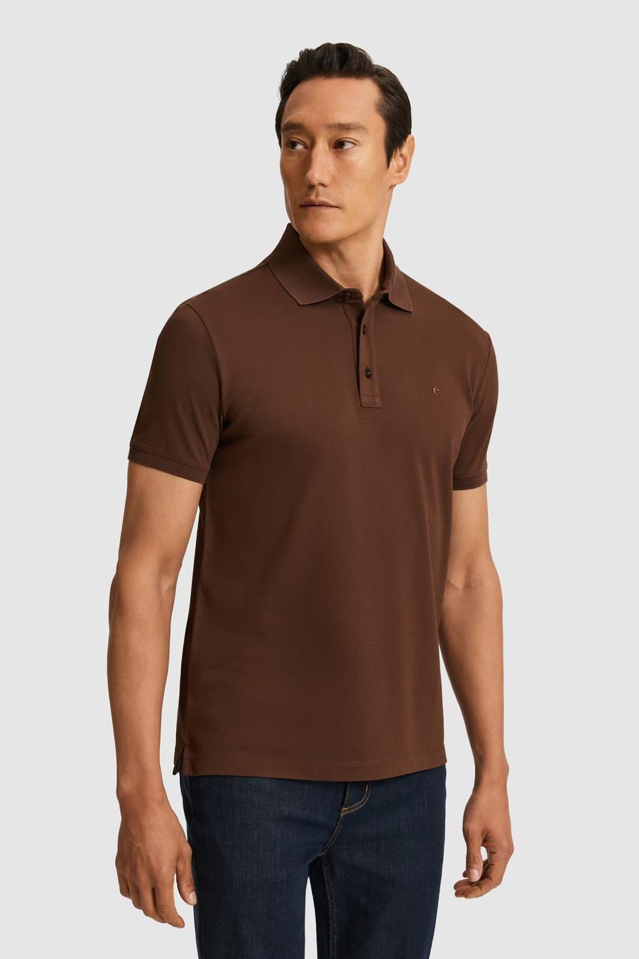 Kahverengi Slim Fit Saf Pamuk Polo Yaka Basic T-shirt - 50320657036