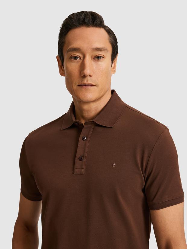 Kahverengi Slim Fit Saf Pamuk Polo Yaka Basic T-shirt