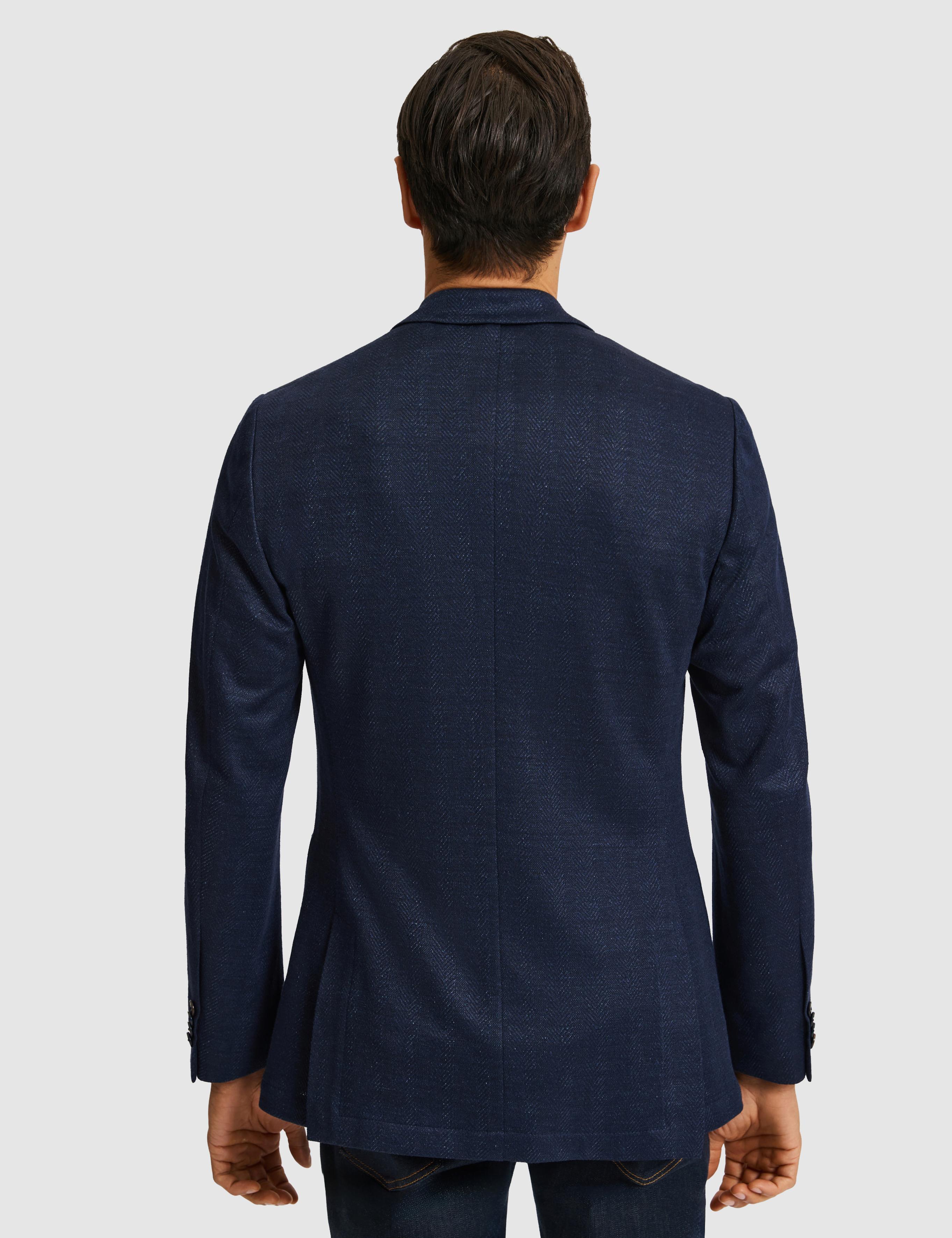 Lacivert Slim Fit Mikro Desen Mono Yaka Keten Karışımlı Ceket - 50324557005