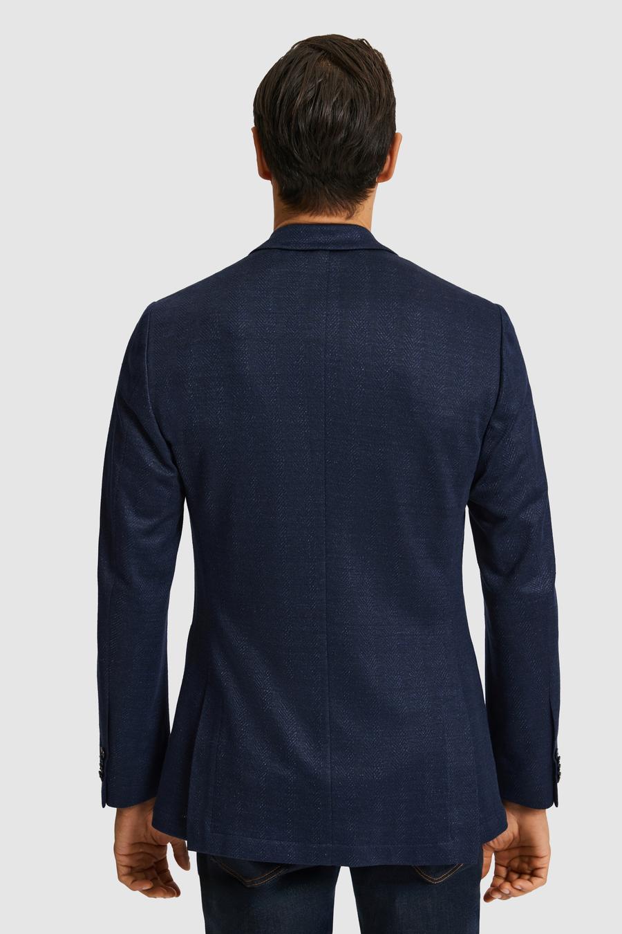 Lacivert Slim Fit Mikro Desen Mono Yaka Keten Karışımlı Ceket - 50324557005