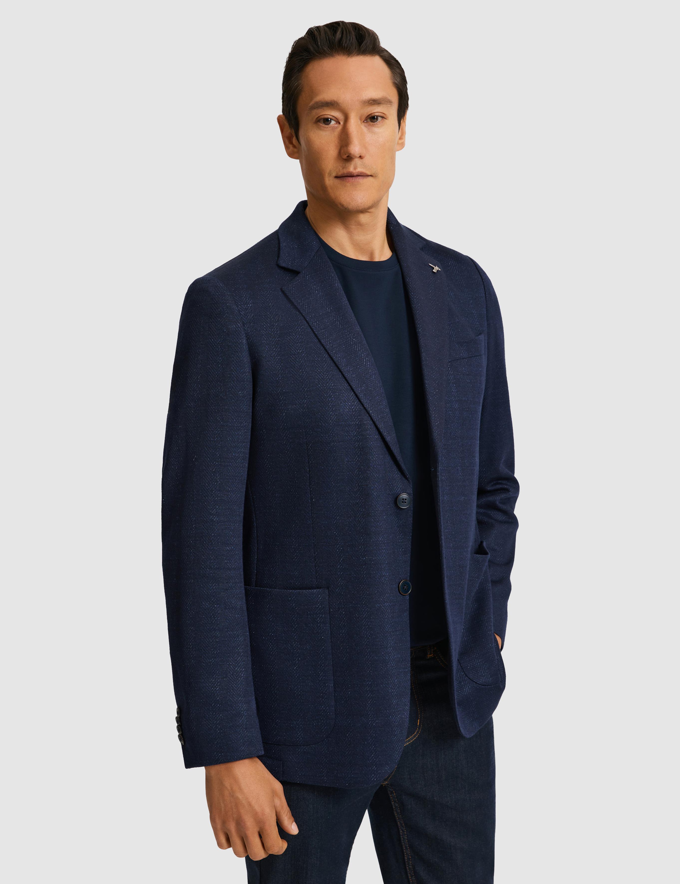 Lacivert Slim Fit Mikro Desen Mono Yaka Keten Karışımlı Ceket - 50324557005