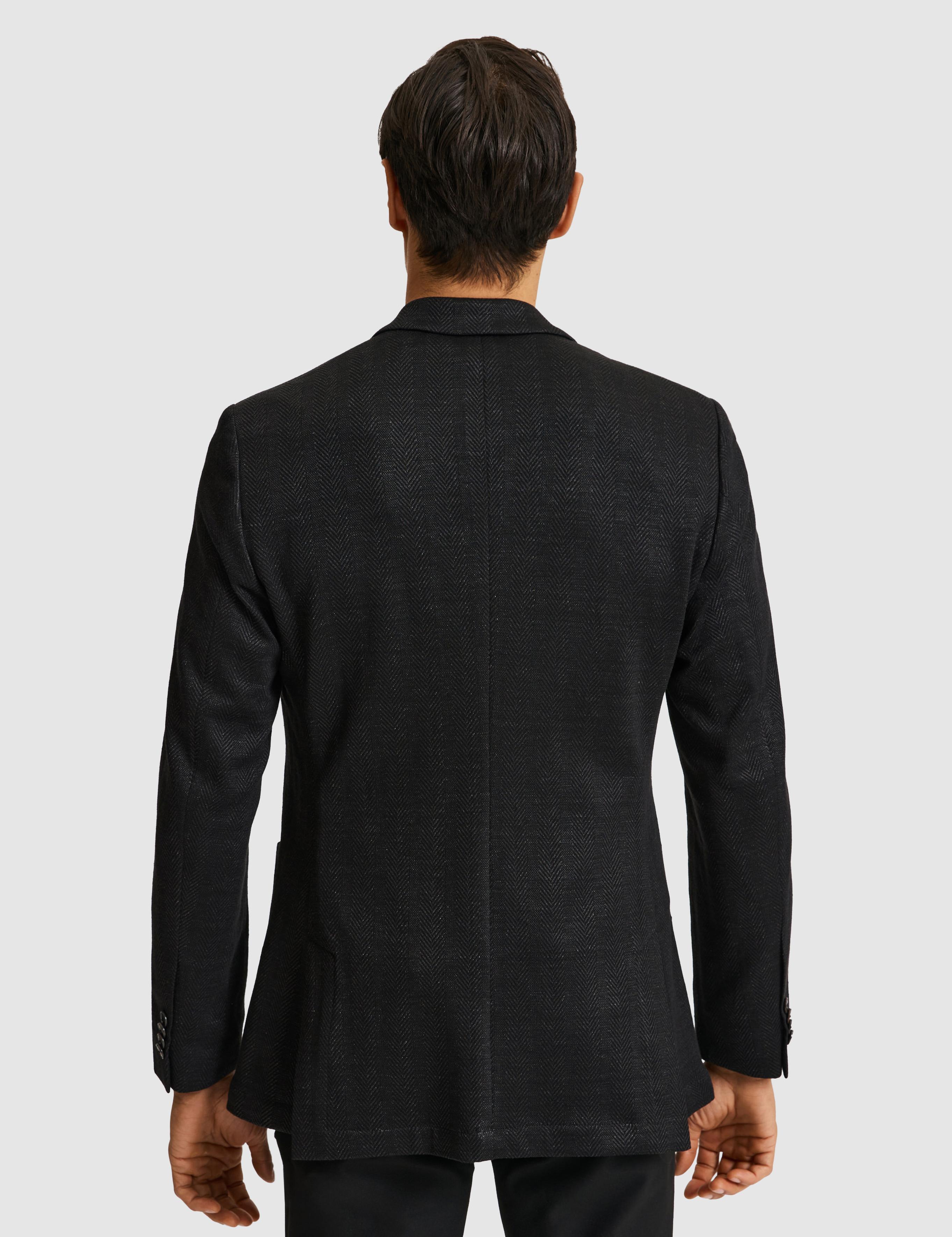 Siyah Slim Fit Mikro Desen Mono Yaka Keten Karışımlı Ceket - 50324557038