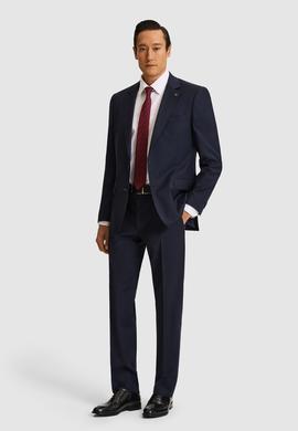Lacivert Slim Fit Mikro Desen Mono Yaka Saf Yün Takım Elbise