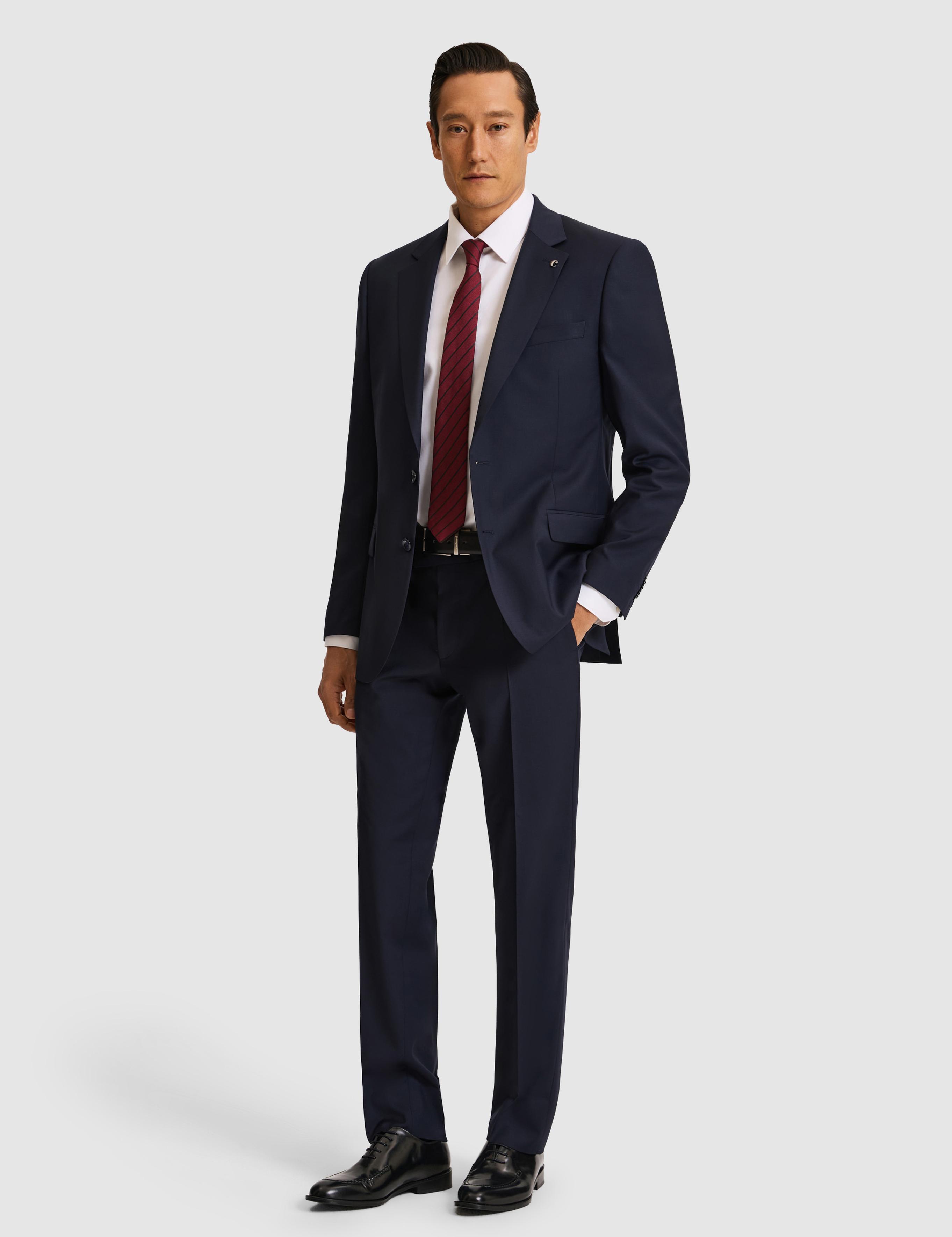 Lacivert Slim Fit Mikro Desen Mono Yaka Saf Yün Takım Elbise - 50324516014