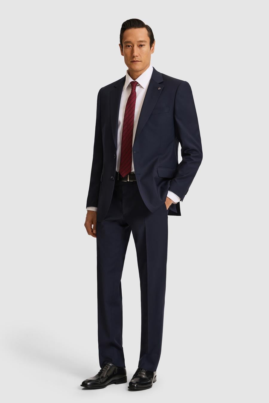 Lacivert Slim Fit Mikro Desen Mono Yaka Saf Yün Takım Elbise - 50324516014