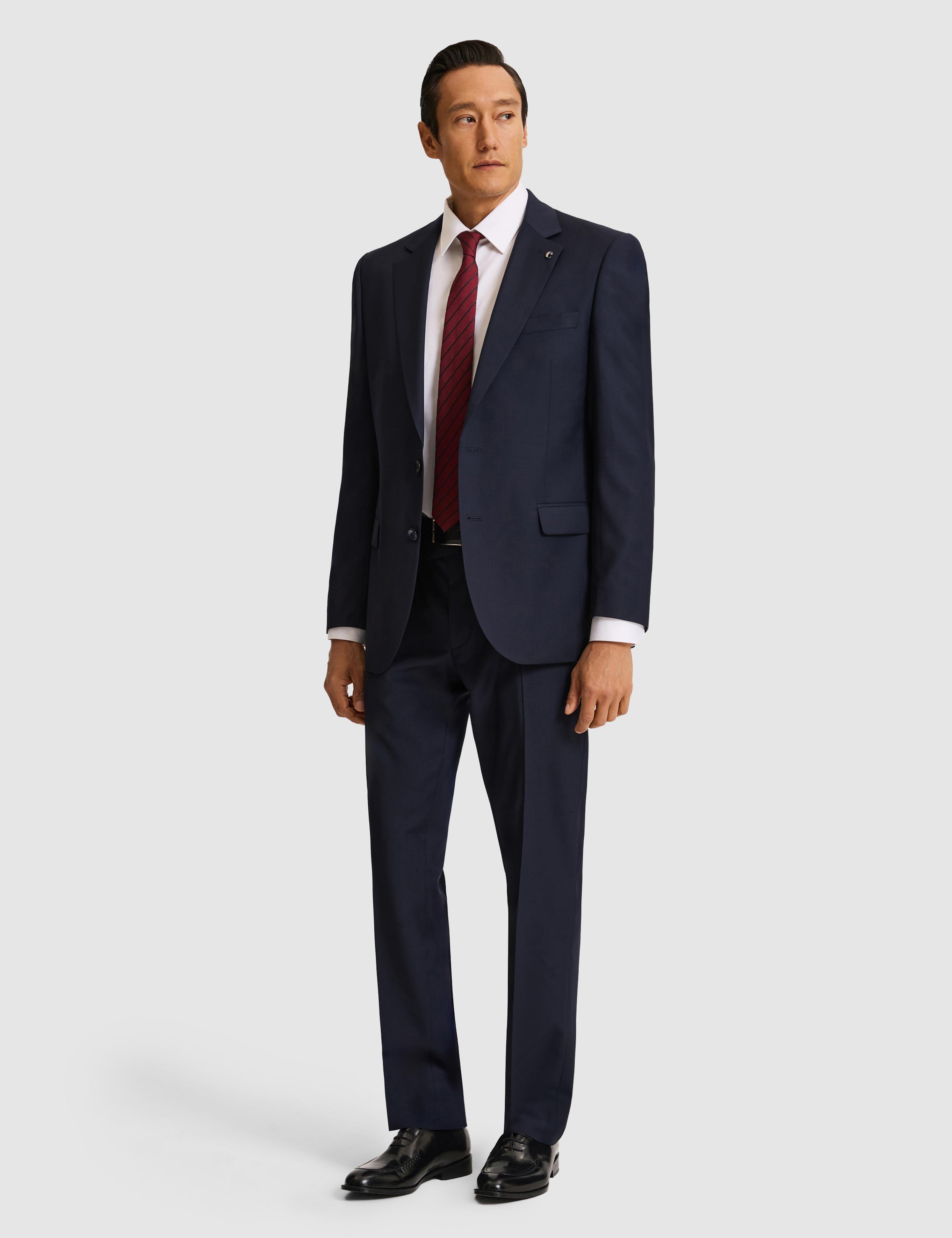 Lacivert Slim Fit Mikro Desen Mono Yaka Saf Yün Takım Elbise - 50324516014
