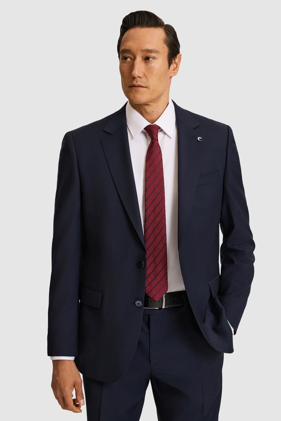 Lacivert Slim Fit Mikro Desen Mono Yaka Saf Yün Takım Elbise - 50324516014