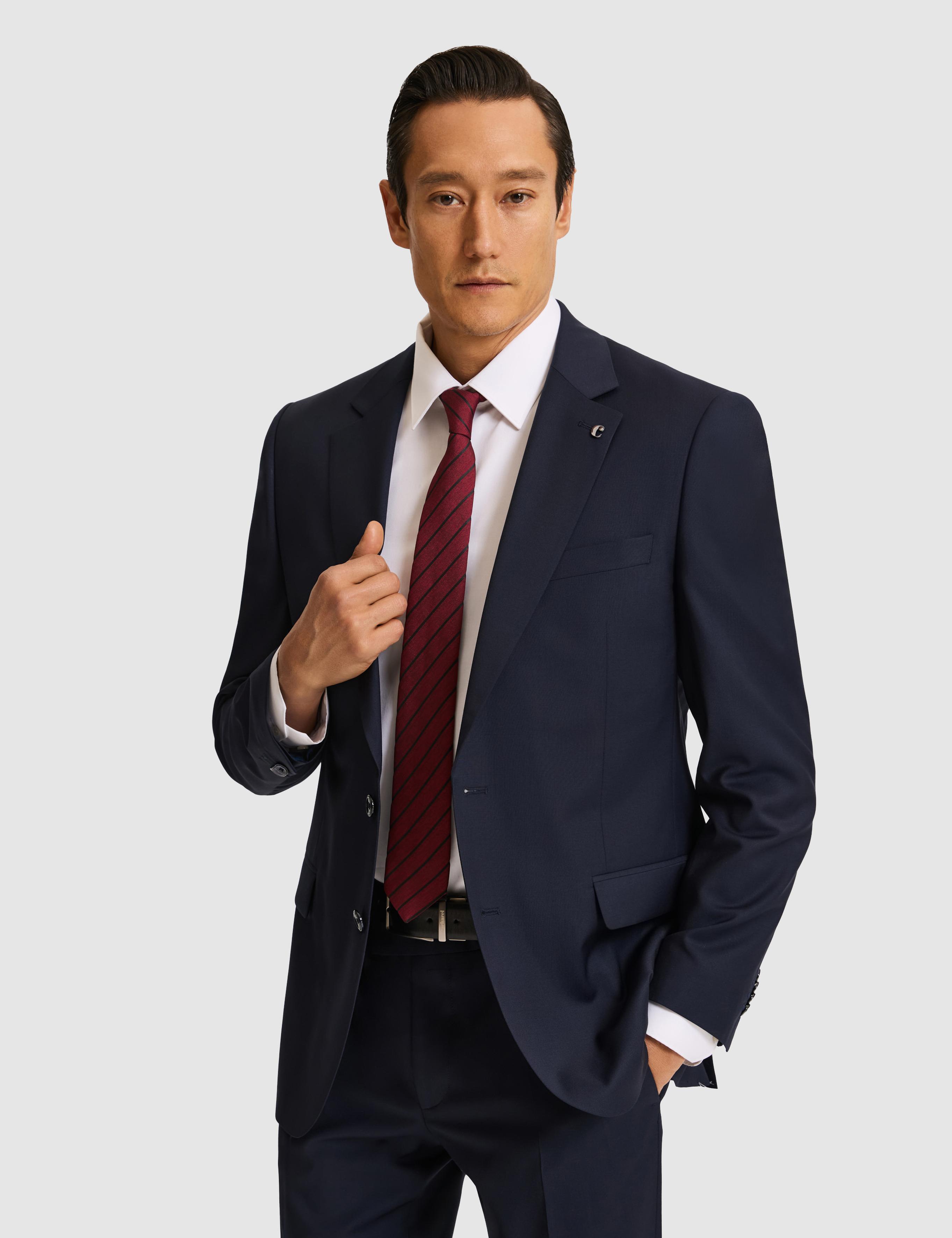 Lacivert Slim Fit Mikro Desen Mono Yaka Saf Yün Takım Elbise - 50324516014