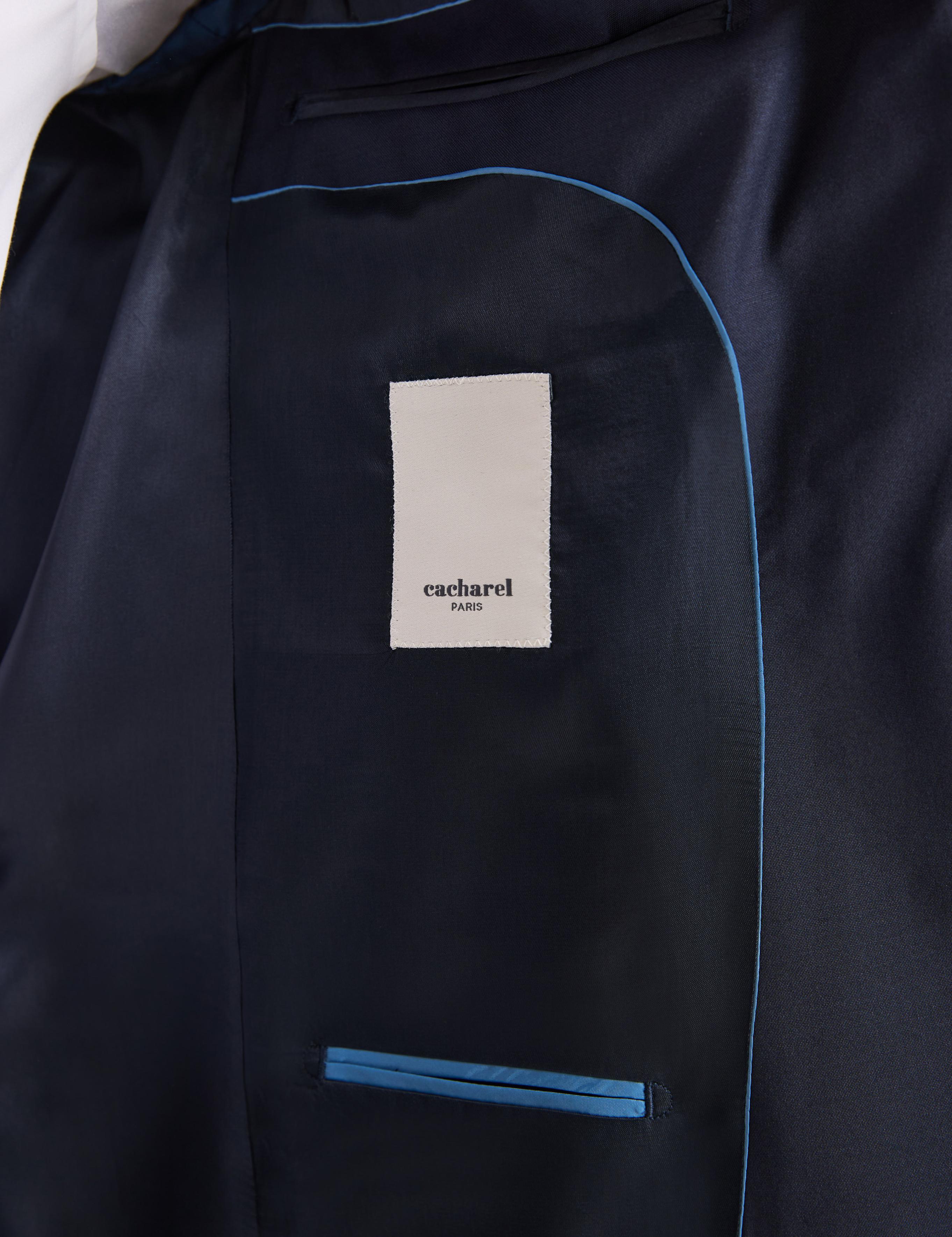 Lacivert Slim Fit Mikro Desen Mono Yaka Saf Yün Takım Elbise - 50324516014