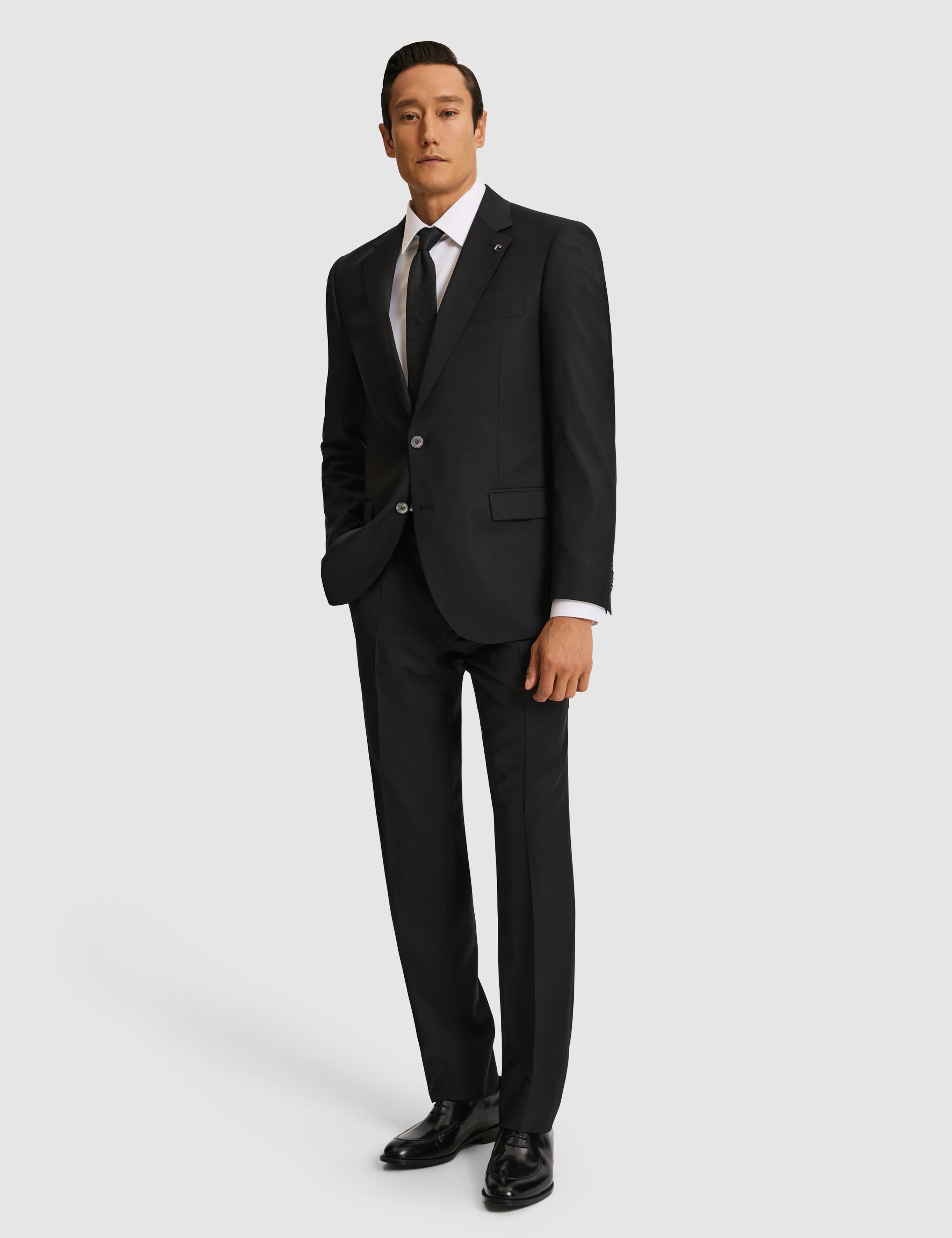 Siyah Slim Fit Mikro Desen Mono Yaka Saf Yün Takım Elbise - 50324516044