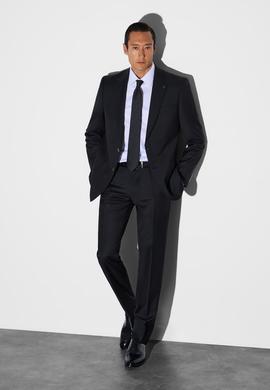 Siyah Slim Fit Mikro Desen Mono Yaka Saf Yün Takım Elbise