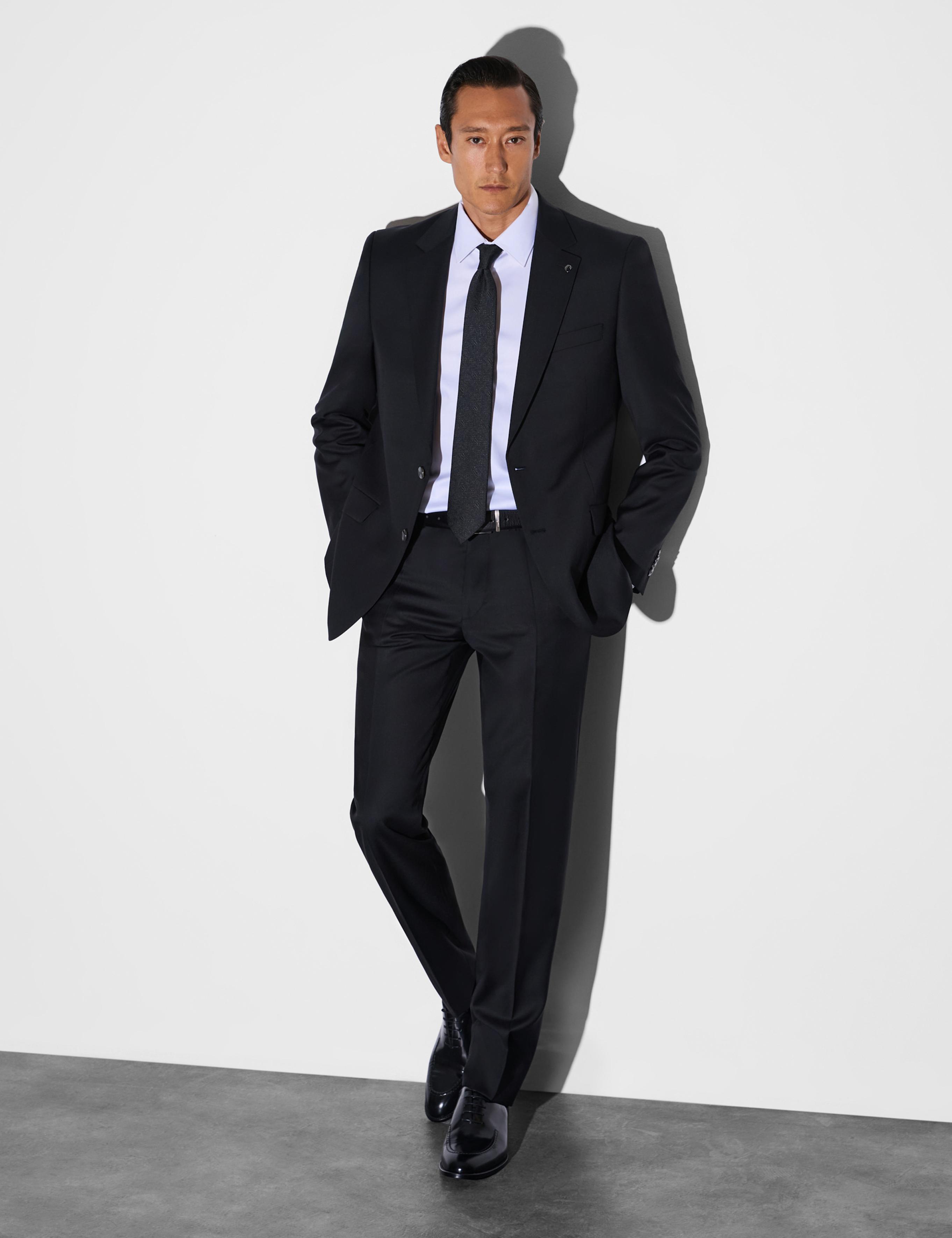 Siyah Slim Fit Mikro Desen Mono Yaka Saf Yün Takım Elbise - 50324516044