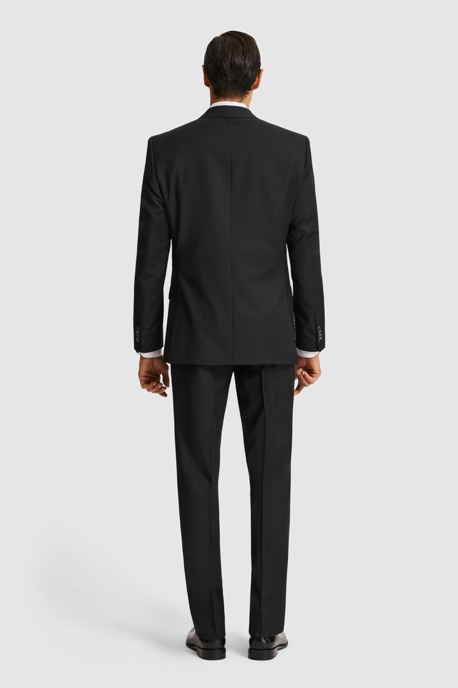 Siyah Slim Fit Mikro Desen Mono Yaka Saf Yün Takım Elbise - 50324516044