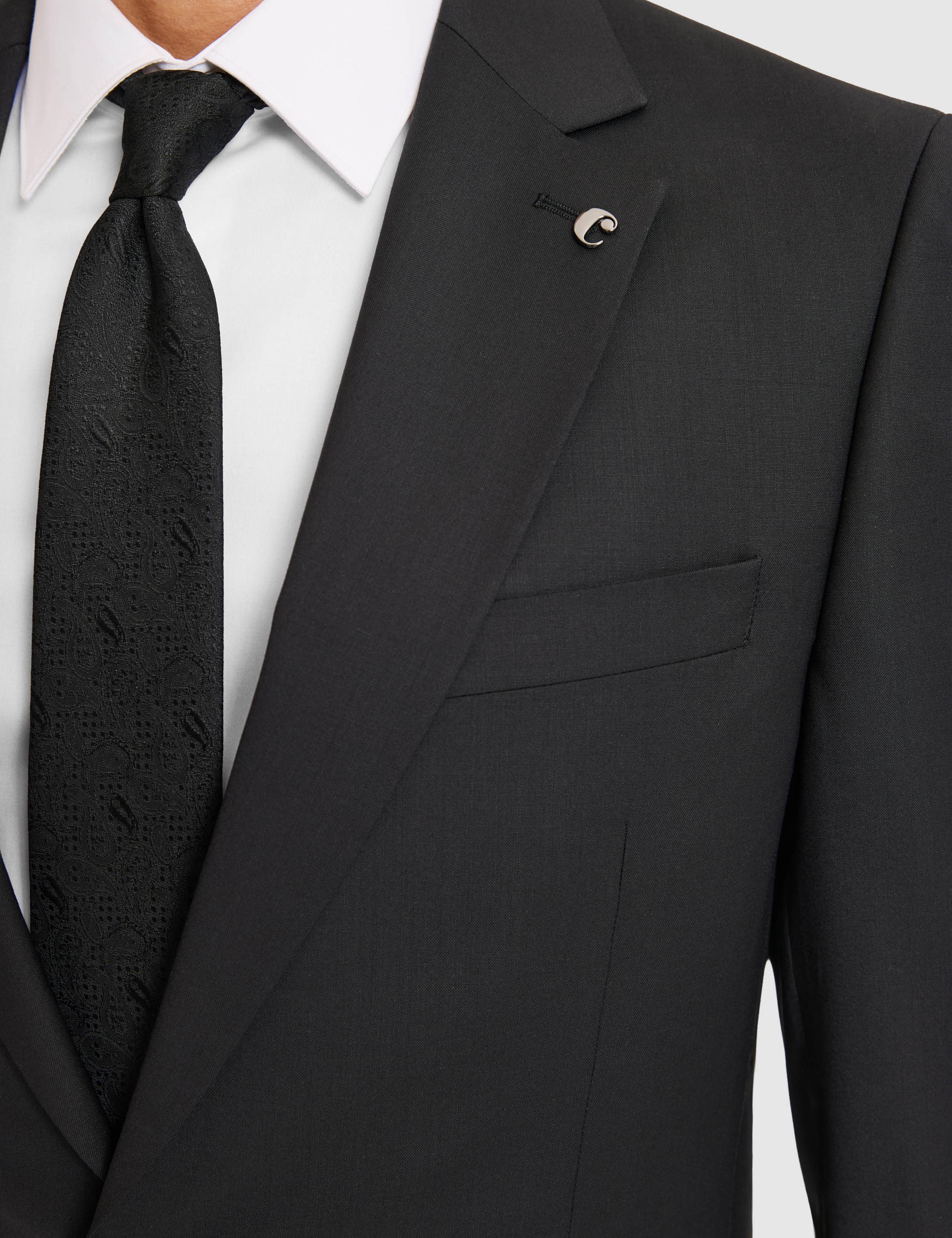 Siyah Slim Fit Mikro Desen Mono Yaka Saf Yün Takım Elbise - 50324516044