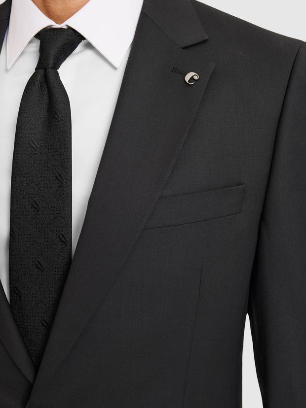 Siyah Slim Fit Mikro Desen Mono Yaka Saf Yün Takım Elbise