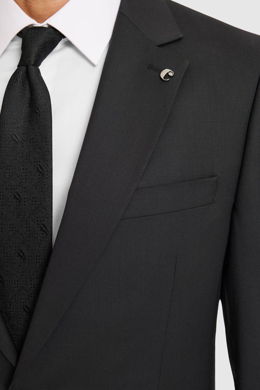 Siyah Slim Fit Mikro Desen Mono Yaka Saf Yün Takım Elbise - 50324516044