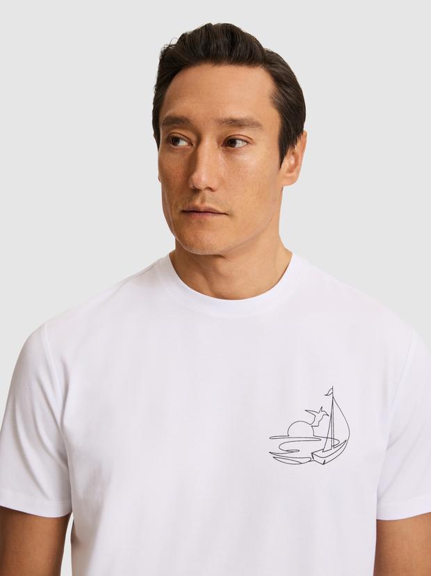 Beyaz Regular Fit Pamuk Karışımlı Bisiklet Yaka T-shirt