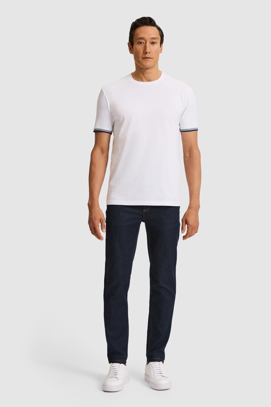 Beyaz Regular Fit Saf Pamuk Bisiklet Yaka Desenli T-shirt - 50324402004