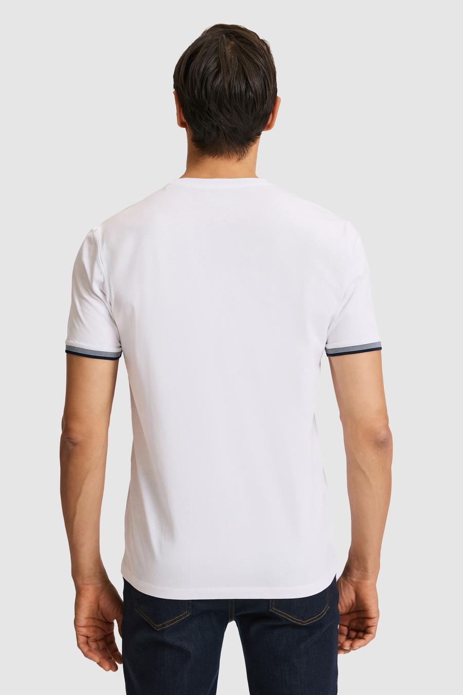 Beyaz Regular Fit Saf Pamuk Bisiklet Yaka Desenli T-shirt - 50324402004