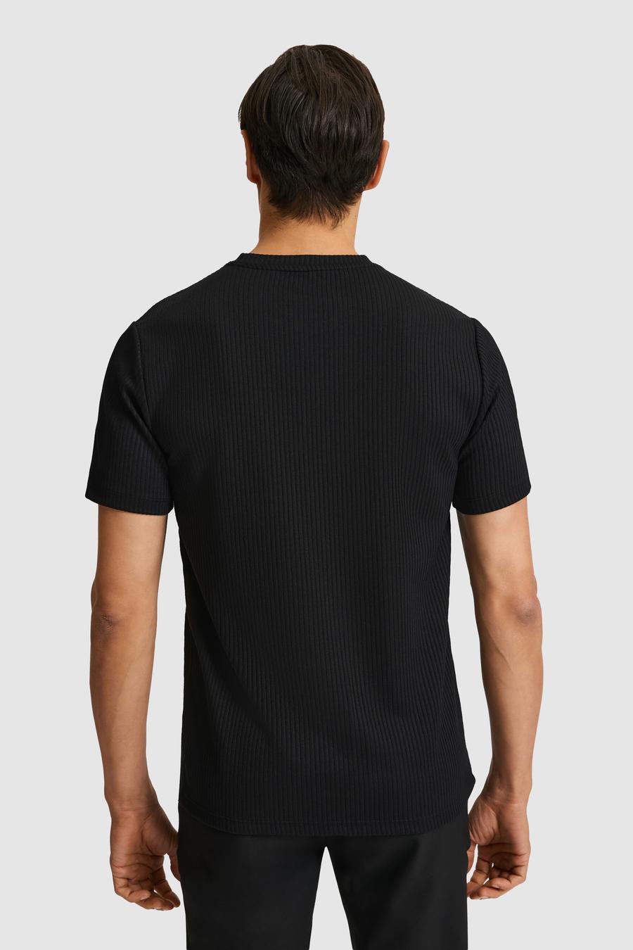 Siyah Slim Fit Dokulu Bisiklet Yaka T-shirt - 50324381012