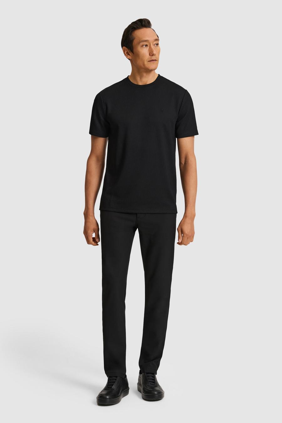 Siyah Slim Fit Dokulu Bisiklet Yaka T-shirt - 50324381012