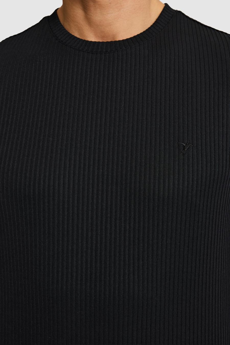 Siyah Slim Fit Dokulu Bisiklet Yaka T-shirt - 50324381012